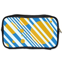 Blue, Yellow And White Lines And Circles Toiletries Bags by Valentinaart