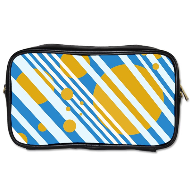 Blue, yellow and white lines and circles Toiletries Bags