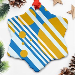 Blue, Yellow And White Lines And Circles Snowflake Ornament (2-side)