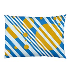 Blue, Yellow And White Lines And Circles Pillow Case (two Sides)