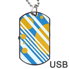 Blue, Yellow And White Lines And Circles Dog Tag Usb Flash (one Side)