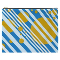 Blue, Yellow And White Lines And Circles Cosmetic Bag (xxxl)  by Valentinaart