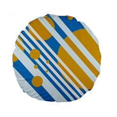 Blue, Yellow And White Lines And Circles Standard 15  Premium Round Cushions by Valentinaart