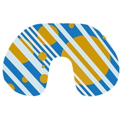 Blue, Yellow And White Lines And Circles Travel Neck Pillows