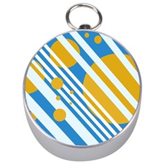 Blue, Yellow And White Lines And Circles Silver Compasses by Valentinaart