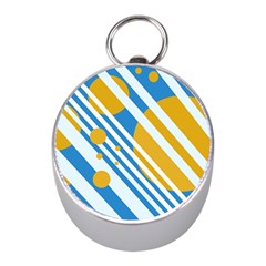 Blue, Yellow And White Lines And Circles Mini Silver Compasses by Valentinaart