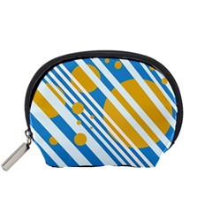 Blue, Yellow And White Lines And Circles Accessory Pouches (small)  by Valentinaart