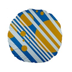 Blue, Yellow And White Lines And Circles Standard 15  Premium Flano Round Cushions by Valentinaart