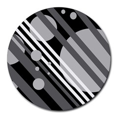 Gray Lines And Circles Round Mousepads by Valentinaart