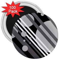 Gray Lines And Circles 3  Magnets (100 Pack) by Valentinaart