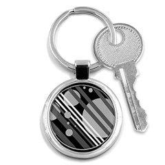 Gray Lines And Circles Key Chains (round)  by Valentinaart