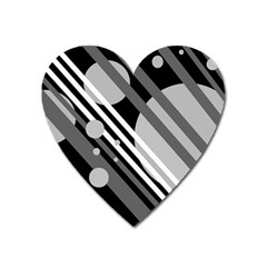 Gray Lines And Circles Heart Magnet by Valentinaart