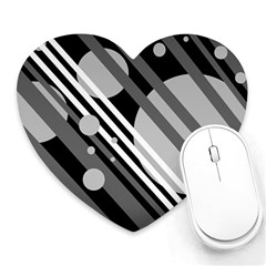 Gray Lines And Circles Heart Mousepads by Valentinaart