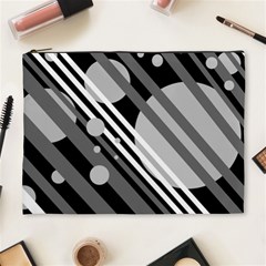 Gray Lines And Circles Cosmetic Bag (xl) by Valentinaart