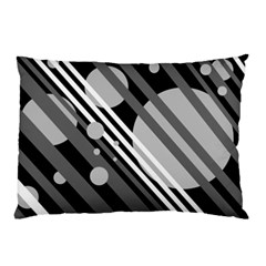 Gray Lines And Circles Pillow Case (two Sides) by Valentinaart