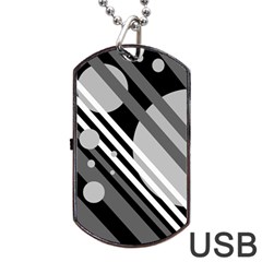 Gray Lines And Circles Dog Tag Usb Flash (one Side)