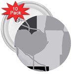 Gray hart 3  Buttons (10 pack)  Front