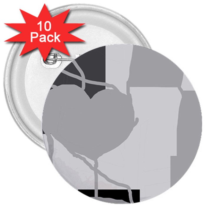 Gray hart 3  Buttons (10 pack) 