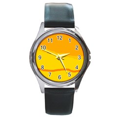 Yellow Decorative Design Round Metal Watch by Valentinaart