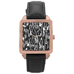 Black And White Elegant Pattern Rose Gold Leather Watch  by Valentinaart