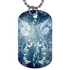 Music, Decorative Clef With Floral Elements In Blue Colors Dog Tag (one Side) by FantasyWorld7