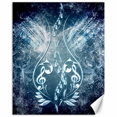 Music, Decorative Clef With Floral Elements In Blue Colors Canvas 16  X 20   by FantasyWorld7