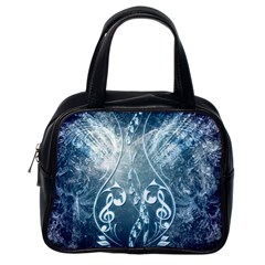 Music, Decorative Clef With Floral Elements In Blue Colors Classic Handbags (one Side) by FantasyWorld7