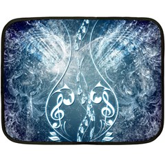 Music, Decorative Clef With Floral Elements In Blue Colors Fleece Blanket (mini)