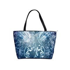 Music, Decorative Clef With Floral Elements In Blue Colors Shoulder Handbags by FantasyWorld7