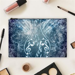 Music, Decorative Clef With Floral Elements In Blue Colors Cosmetic Bag (large)  by FantasyWorld7