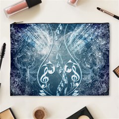 Music, Decorative Clef With Floral Elements In Blue Colors Cosmetic Bag (xl) by FantasyWorld7