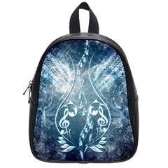 Music, Decorative Clef With Floral Elements In Blue Colors School Bags (small)  by FantasyWorld7