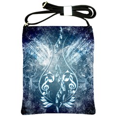 Music, Decorative Clef With Floral Elements In Blue Colors Shoulder Sling Bags by FantasyWorld7