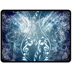 Music, Decorative Clef With Floral Elements In Blue Colors Fleece Blanket (large) 