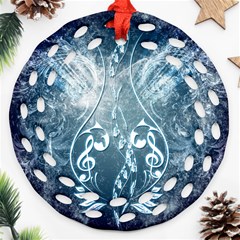 Music, Decorative Clef With Floral Elements In Blue Colors Ornament (round Filigree) 