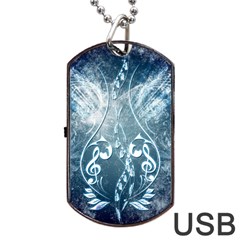 Music, Decorative Clef With Floral Elements In Blue Colors Dog Tag Usb Flash (one Side)