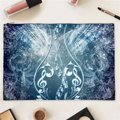 Music, Decorative Clef With Floral Elements In Blue Colors Cosmetic Bag (xxl)  by FantasyWorld7