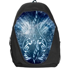 Music, Decorative Clef With Floral Elements In Blue Colors Backpack Bag by FantasyWorld7