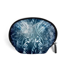 Music, Decorative Clef With Floral Elements In Blue Colors Accessory Pouches (small)  by FantasyWorld7