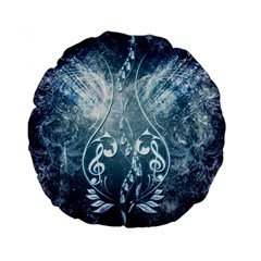 Music, Decorative Clef With Floral Elements In Blue Colors Standard 15  Premium Flano Round Cushions