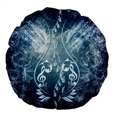 Music, Decorative Clef With Floral Elements In Blue Colors Large 18  Premium Flano Round Cushions