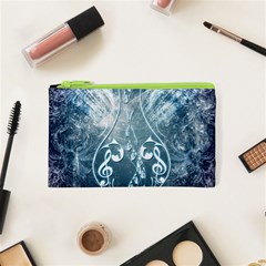 Music, Decorative Clef With Floral Elements In Blue Colors Cosmetic Bag (xs) by FantasyWorld7