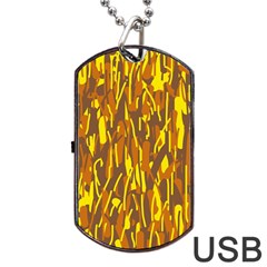 Yellow Pattern Dog Tag Usb Flash (two Sides)  by Valentinaart