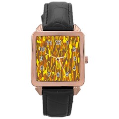 Yellow Pattern Rose Gold Leather Watch  by Valentinaart