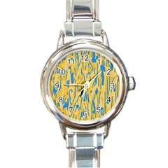 Yellow And Blue Pattern Round Italian Charm Watch by Valentinaart