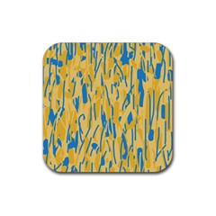 Yellow And Blue Pattern Rubber Coaster (square)  by Valentinaart