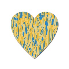 Yellow And Blue Pattern Heart Magnet by Valentinaart