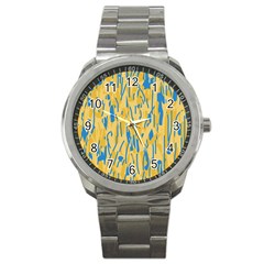 Yellow And Blue Pattern Sport Metal Watch by Valentinaart