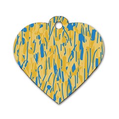 Yellow And Blue Pattern Dog Tag Heart (two Sides) by Valentinaart