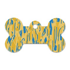 Yellow And Blue Pattern Dog Tag Bone (two Sides) by Valentinaart